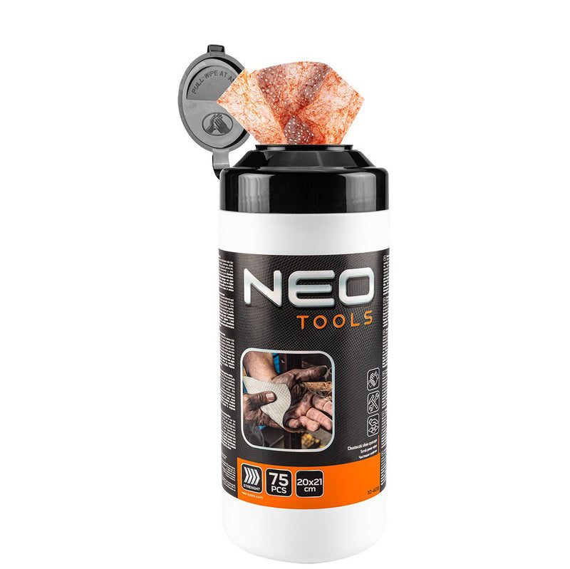 75pc Tub of Abrasive wipes for cleaning hands surfaces and tools