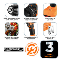 Energy+ 18v Combi Drill 13mm Metal Chuck Brushless (Body Only)