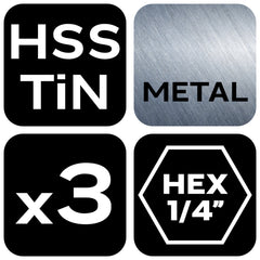 HSS TiN Step Drill Bit Set 3-20mm Hex 3pc
