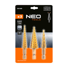HSS TiN Step Drill Bit Set 3-20mm Hex 3pc
