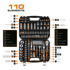 Socket Set 110pc 1/4" and 1/2"