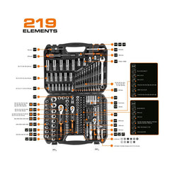 Socket Set 219pc Set 1/2" 3/8" 1/4"