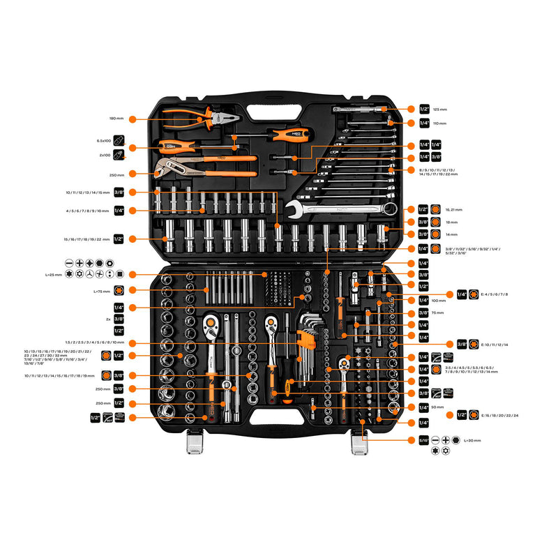 Socket Set 233pc Set 1/4" 3/8" and 1/2"