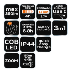 3 in 1 Lamp - Moveable Head Flexible Head and Flashlight